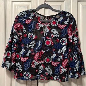 Mesh Floral Embroidery with Belle sleeves